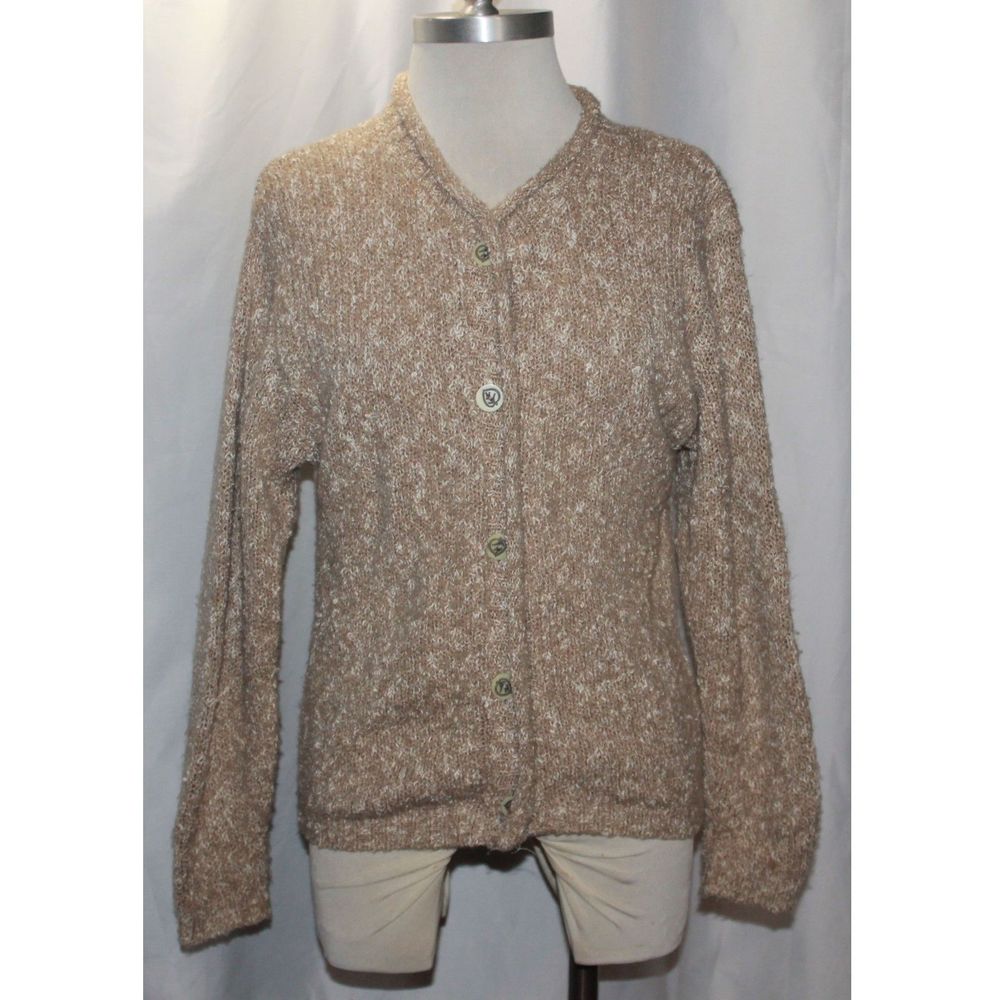 Alps Fine Womens Apparel Beige and Ivory Leaf Button Up Sweater Size S